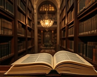 medieval church history, reflective, echoed in ancient manuscripts, photorealistic, set within the dusty confines of a centuries-old library lined with leather-bound books, highly detailed, soft rustling of pages, macro photography, rich sepia, gentle ambient light, shot with a 100mm lens
